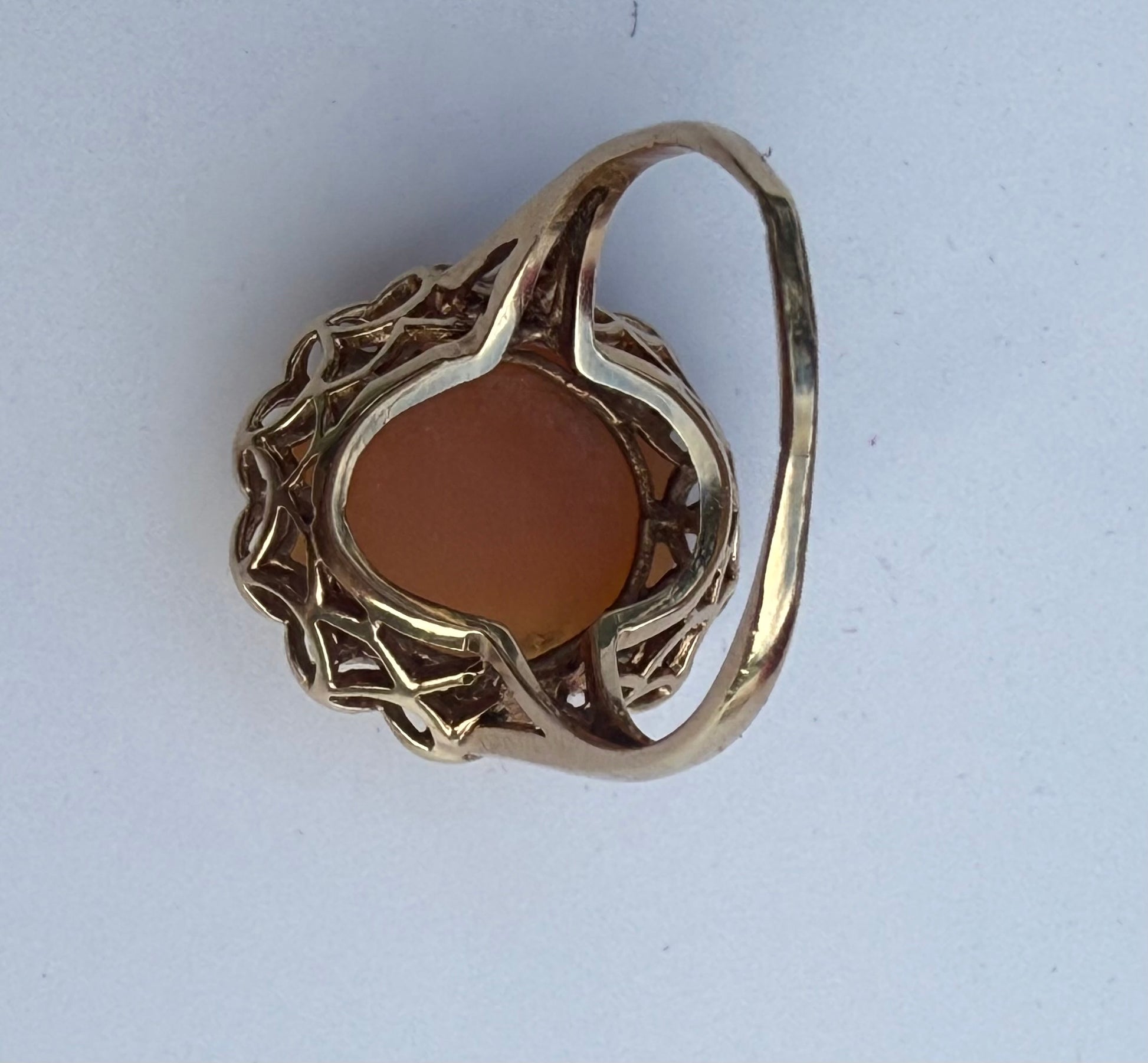 Back View of Antique Cameo ring – carved shell portrait