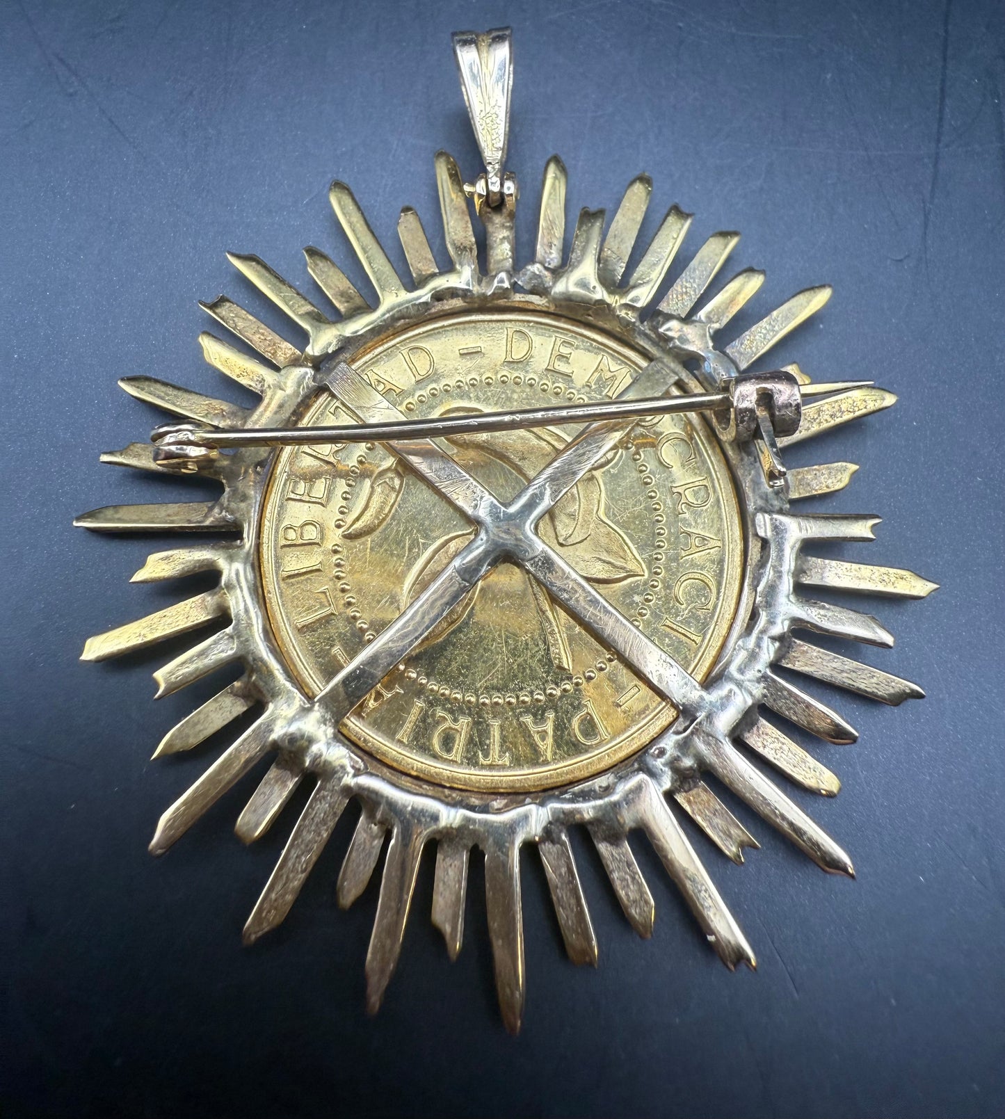 Back view showing dual bail and brooch pin clasp